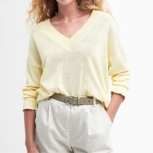 Barbour Annie yellow linen blend v neck sweater